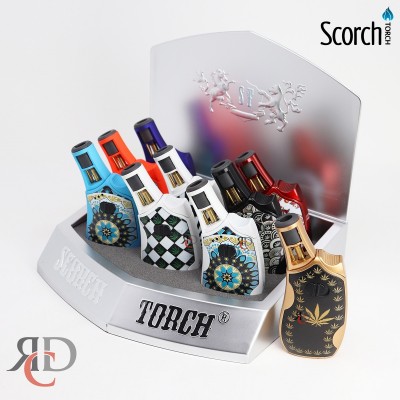 SCORCH TORCH TURBO CC TORCH W/ HOLD BUTTON MANDALA LEAF ASST. DESIGN  - STDS82 9CT/ DISPLAY